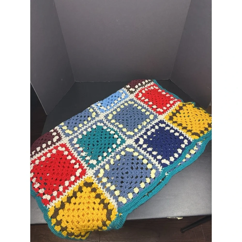 Granny Square Afghan Blanket Crochet 36x45 Hand Made Multicolor Throw